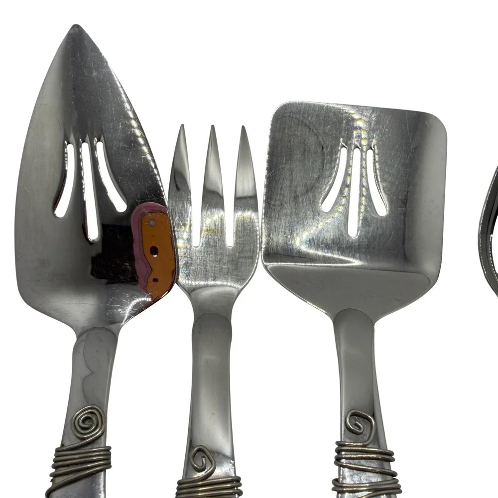 Oneida Stainless Serving Set 4pc Wire Wrapped Black Bead Artisan Buffet Servers